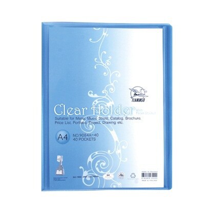 แฟ้มโชว์เอกสาร แฟ้มเมนูอาหาร 40ไส้/เล่ม Flamingo 9084A-40 Clear Folder with front pocket