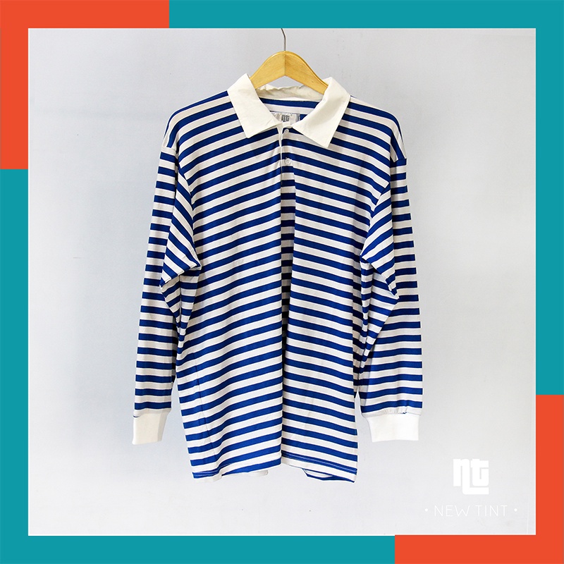 RUGBY OVERSIZE เสื้อยืดผู้ชาย NEW TINT BLUE/WHITE MAN RUGBY SHIRT VINTAGE