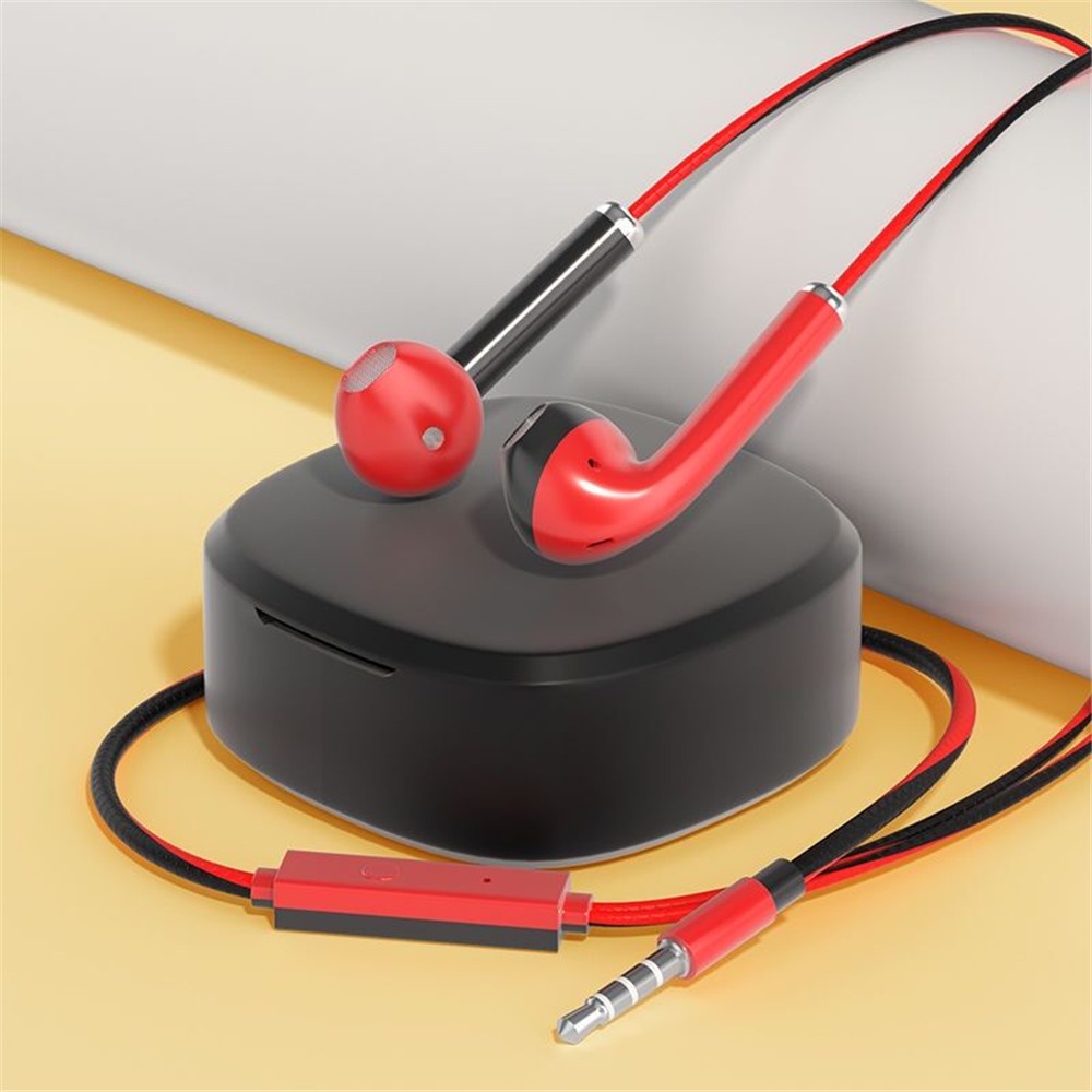 หูฟังอินเอียร์ แบบมีสาย สีมาการอง คุณภาพสูง ขนาด 3.5 มม. พร้อมไมโครโฟน ควบคุมระดับเสียง และกล่องเก็บของ