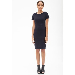 FOREVER 21: Navy blue midi dress : เดรสเข้ารูปแขนสั้นทรงดินสอสีกรมท่าเข้ม