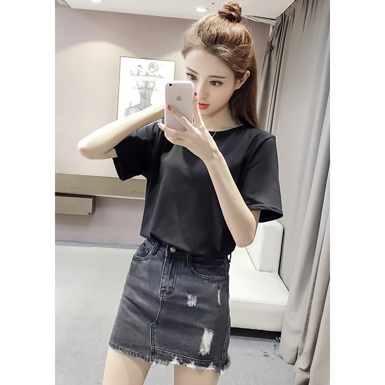 Korean🧧 เสื้อยืดแฟชั่น คอกลมแขนสั้น แต่งผ่าหลัง แต่งสองสาย เซ็กซี่ๆ