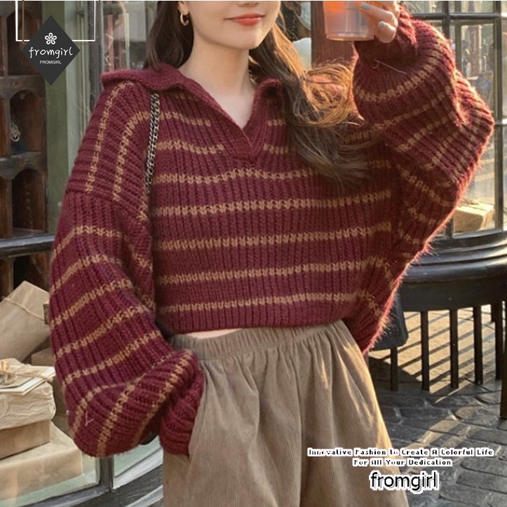 เสื้อกันหนาว ทรงหลวม ลายทาง แฟชั่นฤดูใบไม้ร่วง และฤดูหนาว สําหรับผู้หญิง 2022