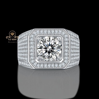 แหวนเพชรโมอีส แหวนผู้ขาย อารมณ์เจ้านาย Moissanite แหวนเงินแท้ 925ทองคำขาว18k 3.0กะรัต 9.0mm