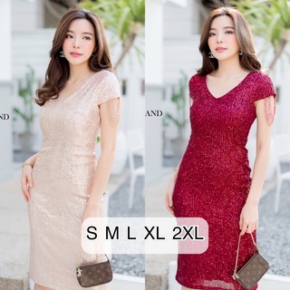 ✨งานป้าย Multibrand ✨ (S-2XL) เดรสปักเลื่อม เดรสคอวี เดรสออกงาน เดรสหรู เดรสงานแต่ง เดรสสีทอง