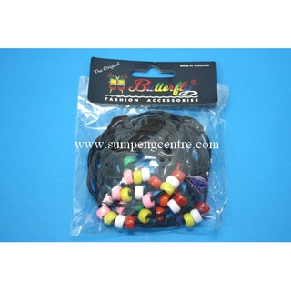 ยางรัดผมดำ ลูกปัด (12 ชิ้น), Black rubber band with beads (12 pieces)