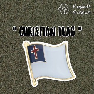 ʕ •ᴥ•ʔ ✿ พร้อมส่ง : เข็มกลัดธงสัญลักษณ์คริสเตียน | Christian Flag Enamel Brooch Pin.