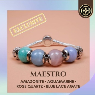 Cheevitwufu สร้อยข้อมือชาร์มหินมงคล Maestro Collection Charm Bracelet Amazonite-Aquamarine-Rose Quartz-Blue Lace Agate