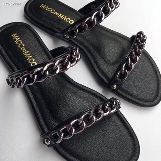 รองเท้าแตะผู้หญิงwomens sandals♕รองเท้าแฟชั่น  โซ่คู่รมดำ  (มีเก็บปลายทางคะ)เพิ่ม 1 ไซส์คะ🎉🎉