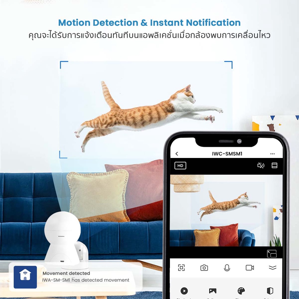 IWACHI กล้องวงจรปิดหมุนได้ 360° สัญญาณ Wifi 2.4G พร้อมไมโครโฟนและลำโพงในตัว