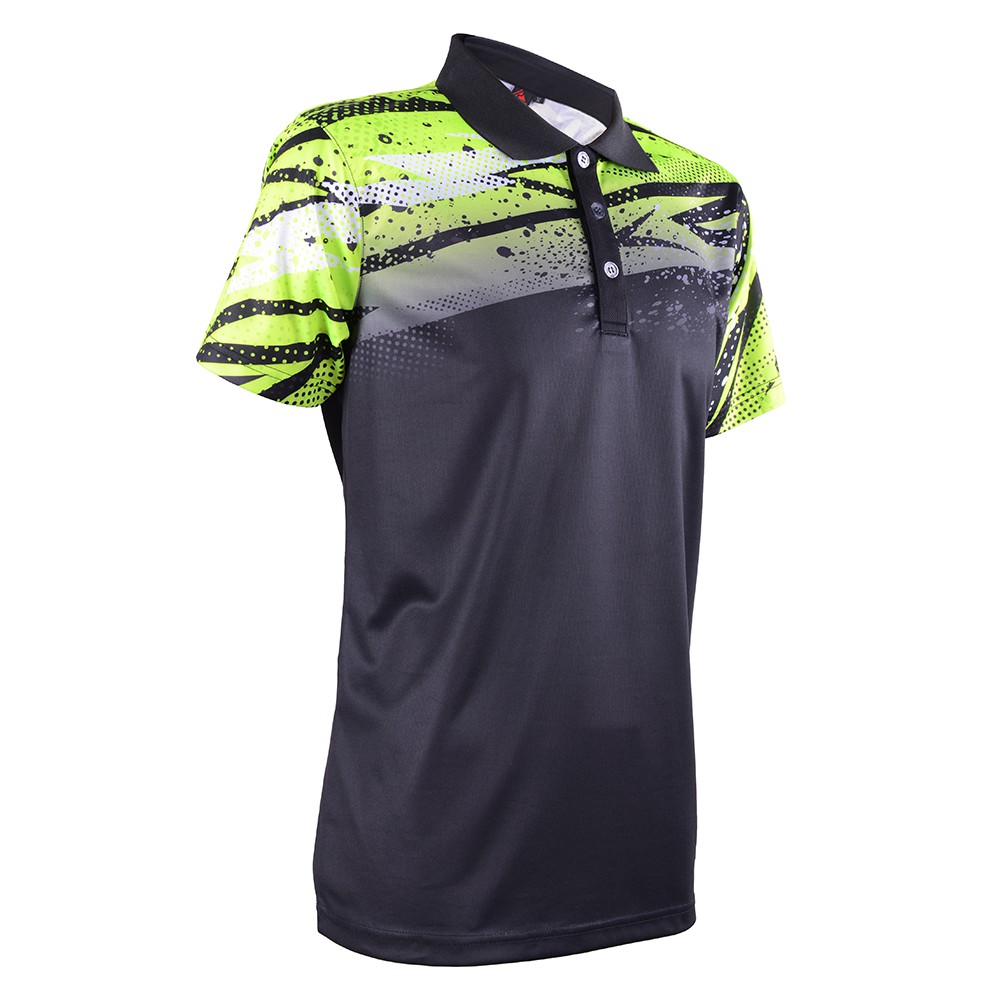 เสื้อยืดคอปกระเหิด RIGHTWAY Outrefit - สีดํา/เขียวโวลต์ (Unisex) MOF3312