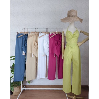 Mute - Peachy set ชุดเซ็ต 2ชิ้น เสื้อสายเดี่ยว +กางเกงขายาวผ้าสาลูบางเบา สายเดี่ยว ไปทะเล 