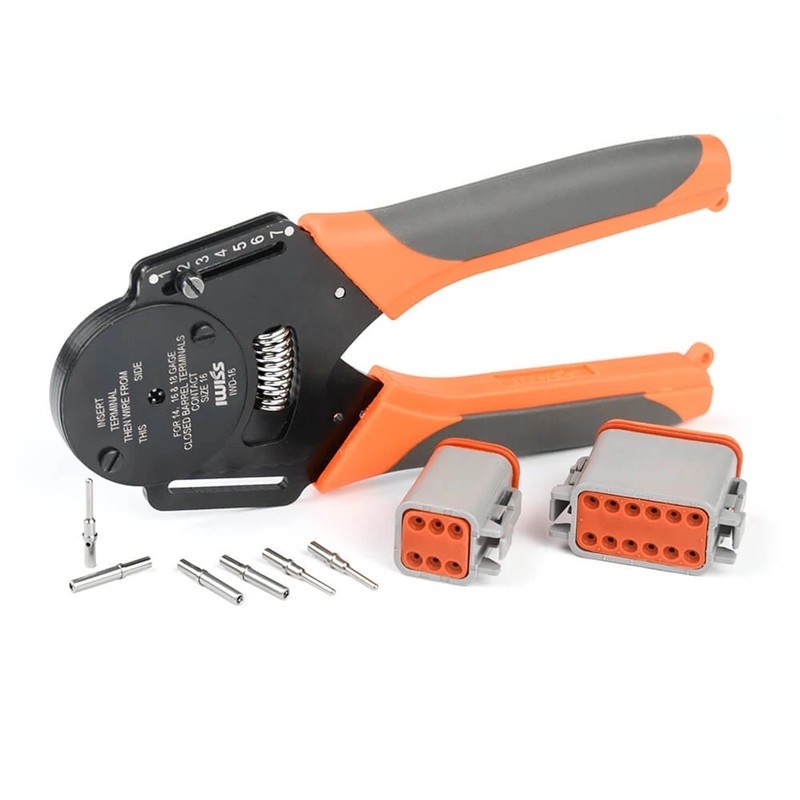 IWISS IWD-16 Closed Barrel Crimper 4 Way Indent,8 Impression Type for Deutsch Solid Contacts gage 14,16&18(IWD-16)