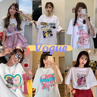 Vogue​​พร้อมส่งเสื้อยืดสีขาว ลายการ์ตูน ผ้านิ่มใส่สบาย  (DX-8) -N  04BasicS-5XL