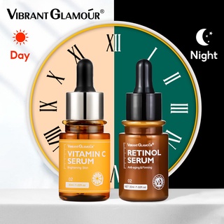 Vibrant GLAMOUR Naturals Retinol Serum + เซรั่มวิตามินซี บํารุงผิวหน้า ไวท์เทนนิ่ง ต่อต้านริ้วรอย ให้ความชุ่มชื้น บํารุงผิวหน้า 2 ชิ้น