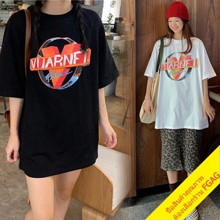 เสื้อยืดระบายอากาศฤดูร้อนเสื้อโอเวอร์ไซส์ผู้หญิง Oversize เสื้อผ้าเกาหลี เดรส เสื้อสาวอวบพิมพ์ลาย ทีมเพื่อนสีขาว เสื้อยื