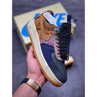 ❍Travis Scott X Nike Air Force 1 Low ZipperCactus JackNew รองเท้าสเก็ตบอร์ดสปอร์ตและใส่สบายสำหรับผู้ชายและผู้หญิง