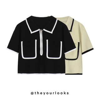 Theyourlooks ♡ พร้อมส่ง Polo zipper top เสื้อครอปคอปก ซิปด้านหน้า 🎨🌥✨