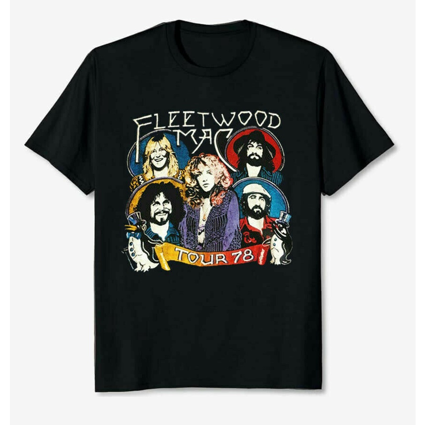 Fleetwood.Mac 1978 T0Ur C0Ncert Band 1970S เสื้อยืดผ้าฝ้ายสีดํา