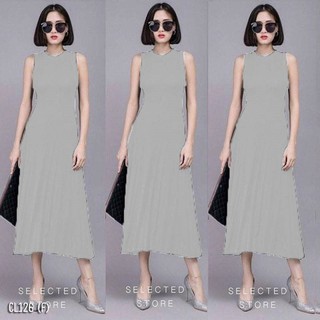 F126  Maxi dress เดรสยาวคอกลมแขนกุด