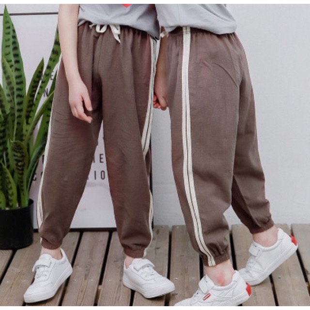 BP992A กางเกงวอร์ม 9 ส่วน จั๊มขา แถบข้าง เชือกแต่ง ผ้าฝ้าย *กากีเข้ม* (1ข/2ข/3ข/4ข/5ข/6ข/7ข/8ข)