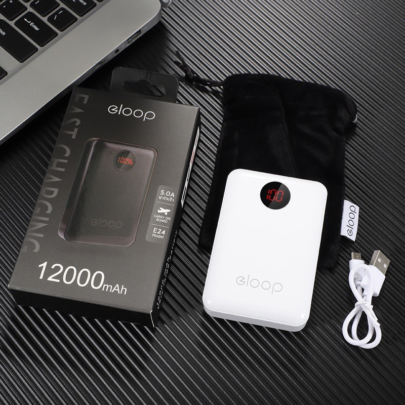 🔥Eloop รุ่นE24 powerbankแบบใหม่ 12000mAh พร้อมส่ง4สี พกพาง่าย ชาร์จได้2-4รอบ งานดี