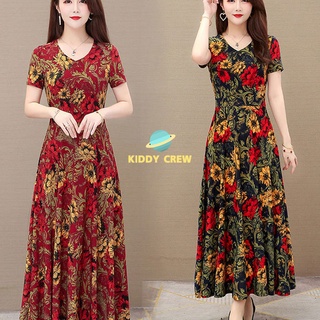 พร้อมส่งในไทย เดรสสตรีสวยหรูเนื้อผ้าเรียบๆใส่สบาย  แฟชั่นวินเทจลายผสมผสานเดรสยาวกระโปรงทรงซ้อนสวยมาก