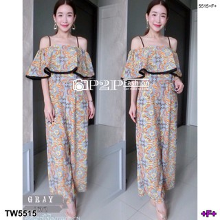 SS5515 Jumpsuit จั้มสูทสายเดี่ยวปาดไห่ล ลายD&amp;G