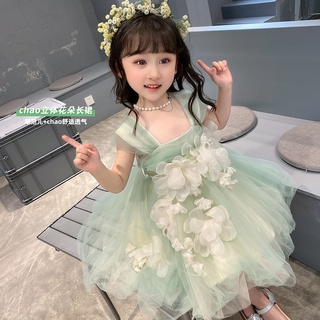 Girls 2022 new childrens birthday party summer girls dress 6.1 dance dress flower princess dress