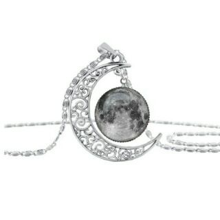 Glass full moon with Silver half moon Necklace