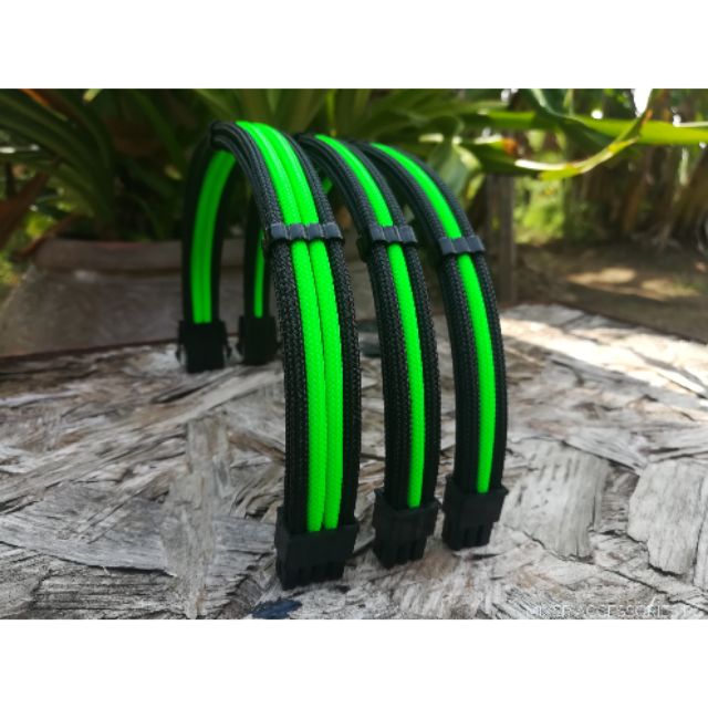 สายถัก 8pin & 6pin สีเขียวดำ