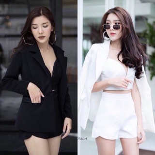 ชุดเซท3ชิ้น เสื้อสูท+สายเดี่ยวตัวใน+กางเกงขาสั้น