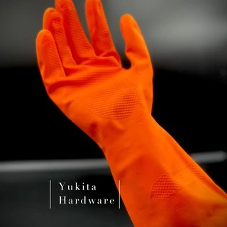 ( 1 คู่ ) ถุงมือยางธรรมชาติสีส้ม STAR ถุงมือเอนกประสงค์ ใส่สบาย (ความกว้างมือ 9.5 cm.) ราคาถูก คุณภาพดี