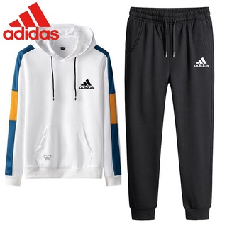 【เสื้อฮู้ด + กางเกง】ชุดกีฬา Adidas ลําลอง คู่รัก ชุดกีฬา ผู้ชาย ผู้หญิง เวอร์ชั่นเกาหลี อินเทรนด์ หล่อ มีฮู้ด แขนยาว เสื้อยืด ชุดสองชิ้น