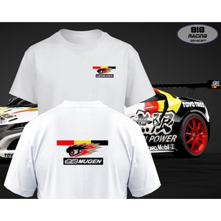 เสื้อยืดผ้าฝ้ายพิมพ์ลายขายดี สตรีทแฟชั่น เสื้อยืด Racing Sport [สีขาว] [MUGEN] [หน้า-หลัง]คอกลม