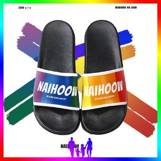 Rainbow slippers outdoor fashion summer personality non-slip soft bottom รองเท้าแตะ