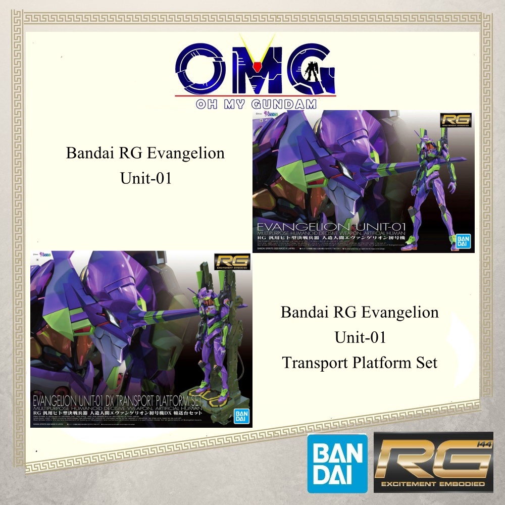 Bandai RG Evangelion EVA 01 58925 RG EVA 01 + ชุดแพลตฟอร์มขนส่ง 59015 1/144 Evangelion EVA 1 ชุดขนส่