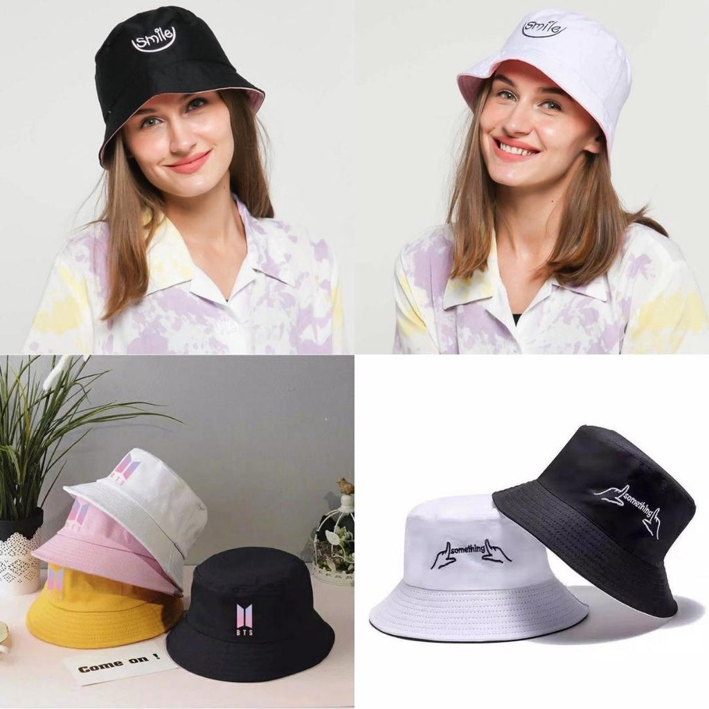 ผู้หญิง BUCKET Hat BUCKET Hat หมวกบักเก็ตผู้ชาย ปัก SMILE BUCKET Hat เด็กเกาหลี BUCKET UNISEX