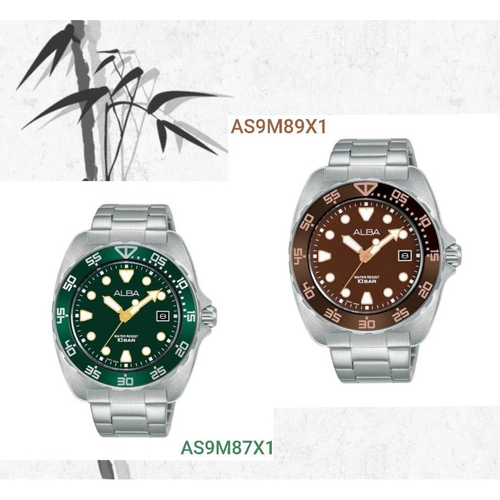 นาฬิกาข้อมือผู้ชาย ALBA Active Quartz Men's Watch AS9M87X1/AS9M89X1 (ขนาด 44.7 มม. หน้าเขียว/น้ำตาล สายสแตนเลส)