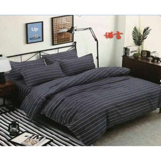 Sweet Kip Bedding ผ้าปูที่นอนขนาด 3.5ฟุต, 5ฟุต, 6ฟุต พร้อมผ้านวมขนาด 180 x 220 เซ็นติเมตร รวม 6 ชิ้น ลายขวางสีเทา