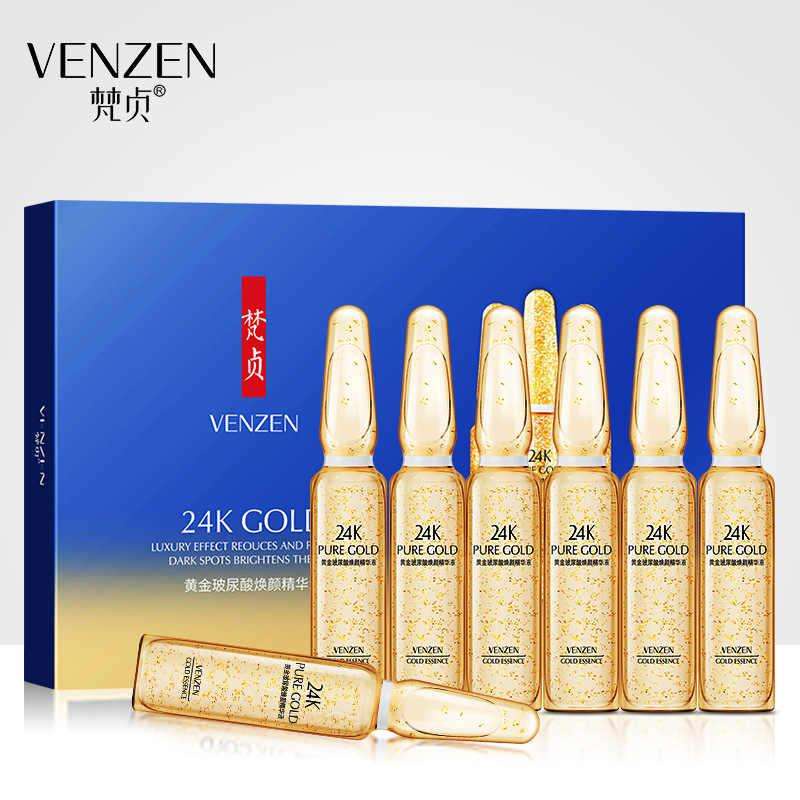 พร้อมส่ง(1กล่อง 7 ชิ้น) เซรั่มทองคำเข้มข้น VENZEN 24k gold Anti Aging with Hyaluronic acid 24K PURE GOLD ESSENCE