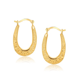 ต่างหูห่วงวงรีแบบแฟนซี ตัวเรือนทำจากทองคำแท้ 10k 10k Yellow Gold Fancy Oval Hoop Earrings