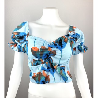 เสื้อครอป เสื้อลายดอก เสื้อสีฟ้า(สินค้า มือ1)