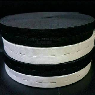 Karet Elastik Lubang 2cm Warna Hitam Putih per 1.gulung -+28meter