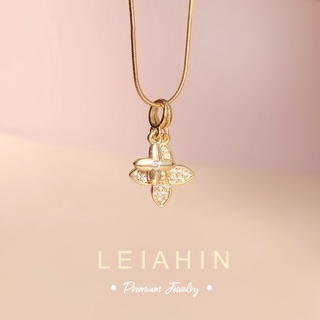 LEIAHIN สร้อยคอจี้เหมือนดอกไม้ สร้อยสแตนเลสแท้ 100% สร้อยคอทองคำ 18k, เครื่องประดับแฟชั่นผู้หญิง ใส่อาบน้ำได้ ไม่จางหาย