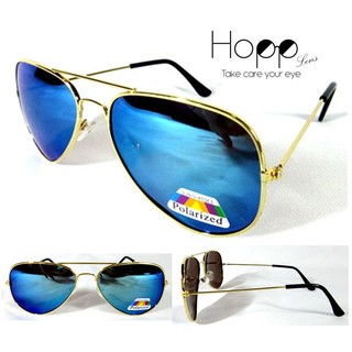 แว่น Polarized ทรง Aviator blue ขาธรรมดา สีทองเงา