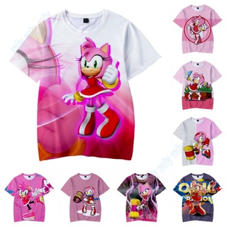 เสื้อยืดลําลอง แขนสั้น คอกลม ลาย Sonic the Hedgehog Amy Rose สําหรับเด็กผู้ชาย และเด็กผู้หญิง