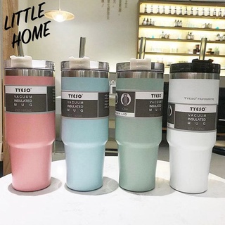 LITTLEHOME แก้วเก็บความเย็น แก้วเยติ สเตนเลส เก็บอุณหภูมิร้อนเย็น พร้อมหลอด