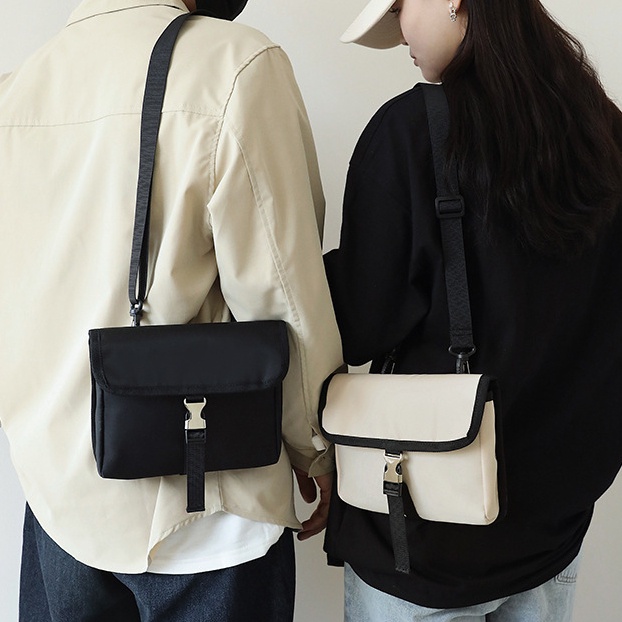 Ulzzang กระเป๋าสะพายไหล่ ผ้าไนล่อน สไตล์เกาหลี แฟชั่นสําหรับผู้ชาย
