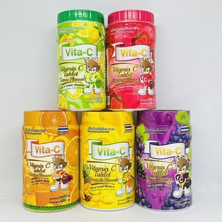 Vita-C วิตามินซี แบบอม 1 กระปุก บรรจุ 1000 เม็ด (รส ส้ม,องุ่น,สับปะรด)