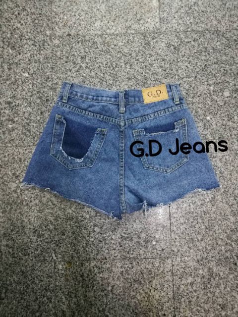 5262 G.D Jeans กางเกงขาสั้นผ้าด้าน💥สีเข้มฟอก แต่งกระเป๋าขาดด้าน 